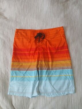 Men's Orange to Light Blue Gradient Stripe Board Shorts